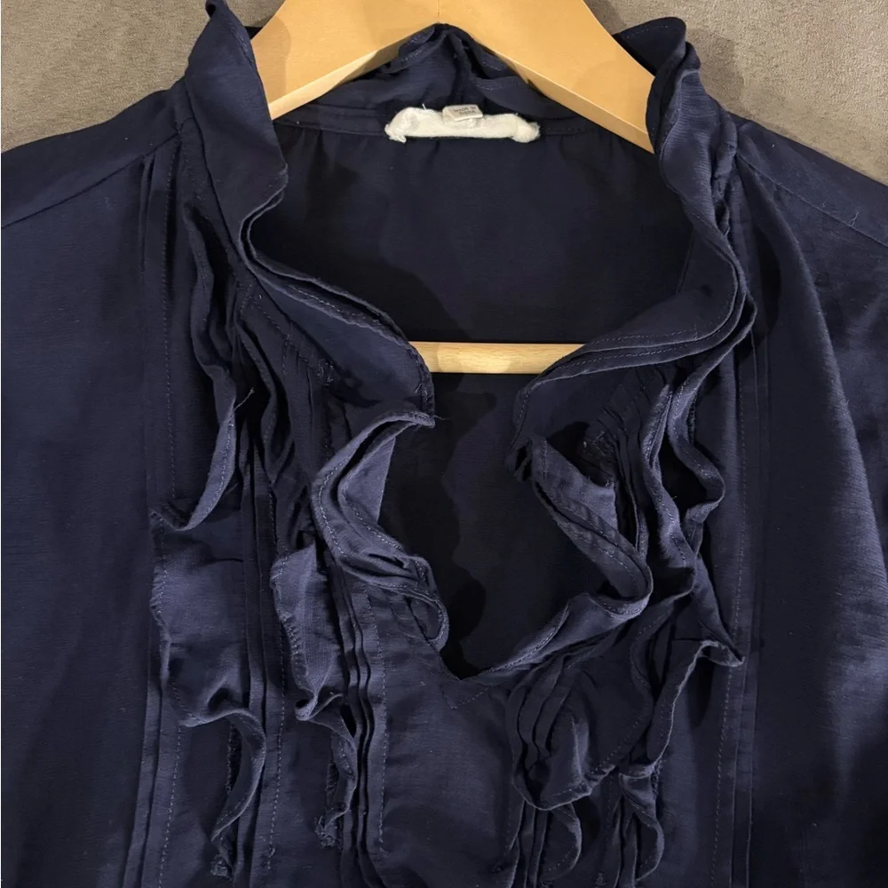 Current Air Ruffle Long Sleeve Navy Blouse Whimsy Flowy‎ Women’s Size Large